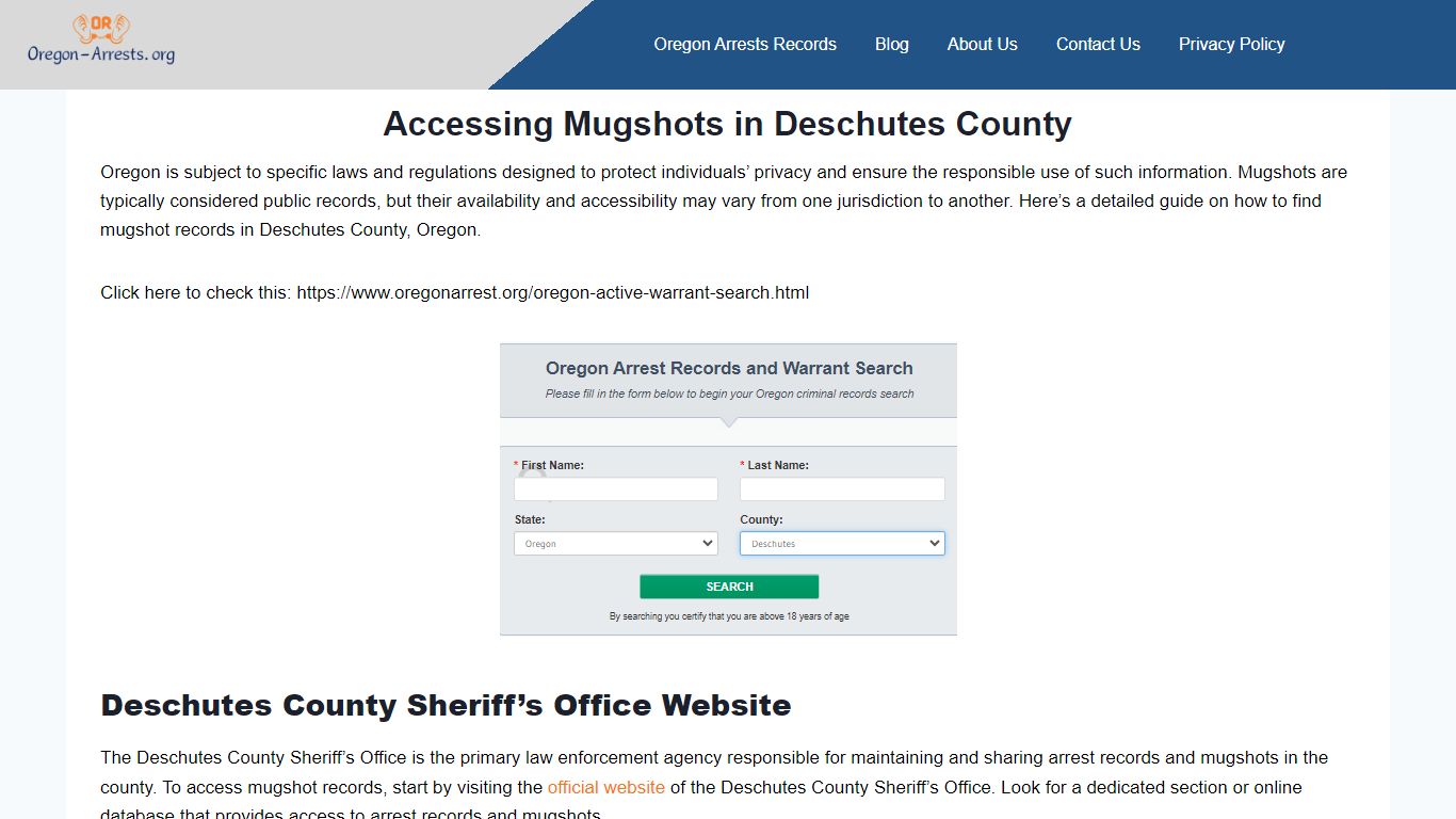 Accessing Mugshots in Deschutes County - Oregon Arrests