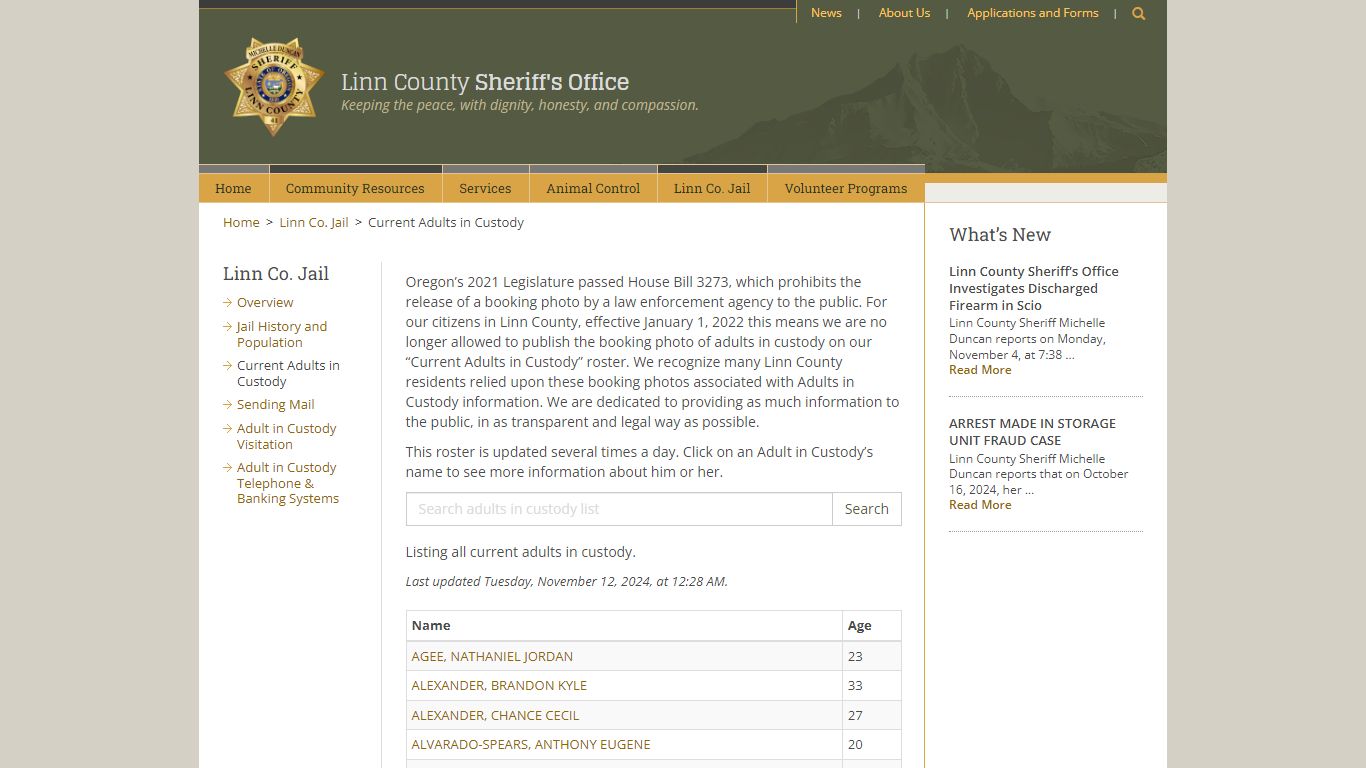 Current Adults in Custody - Linn County Sheriff's Office